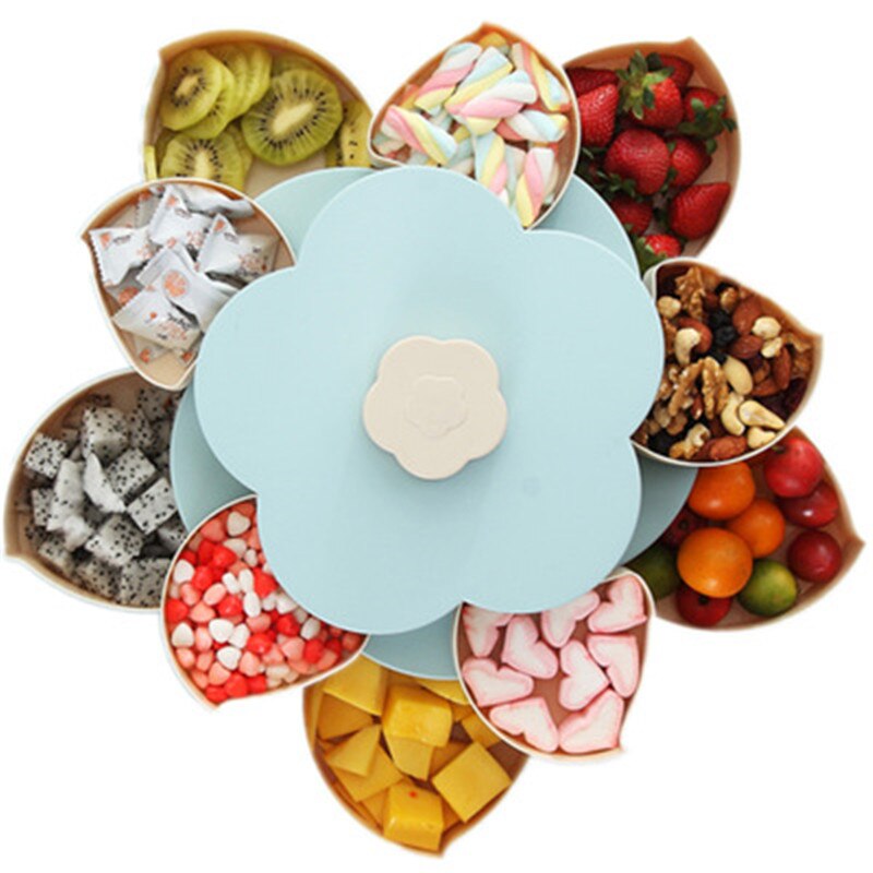 Boîte de rangement de bonbons à 2 couches | Compartiment rotatif multifonction en forme de pétale avec couvercle boîte à noix, organisateur de bonbons rotatif