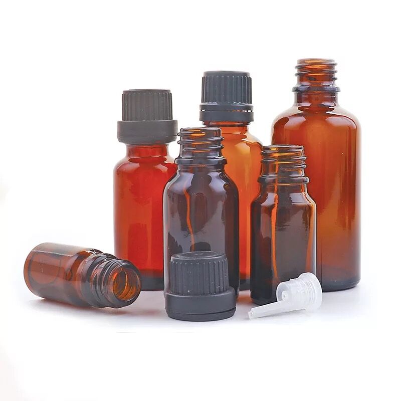 1PCS 5/10/15/20/30/50/100ml Thick Amber Essential Oil Glass Bottles With Black Cap Glass Containers Jars Bottles
