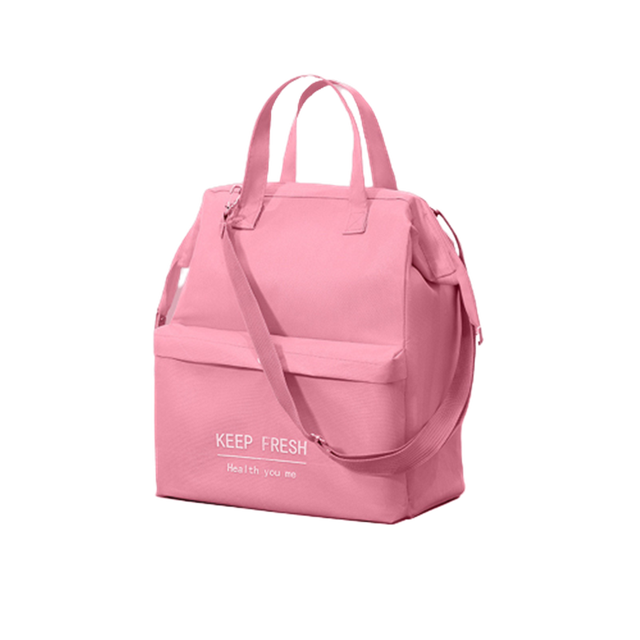 Foil Lunch Bags Macaron Waterproof Thermal Pack with Shoulder Strap Multifunctional Large Capacity Thickened Bento Handbag: Pink / S