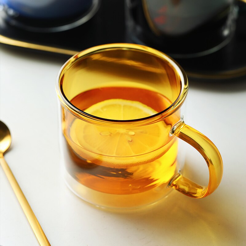 Multi-Color Double Bottom Glass Coffee Cup Milk Tea Heat Resistant Mug Drinkware Mugs For Home Office