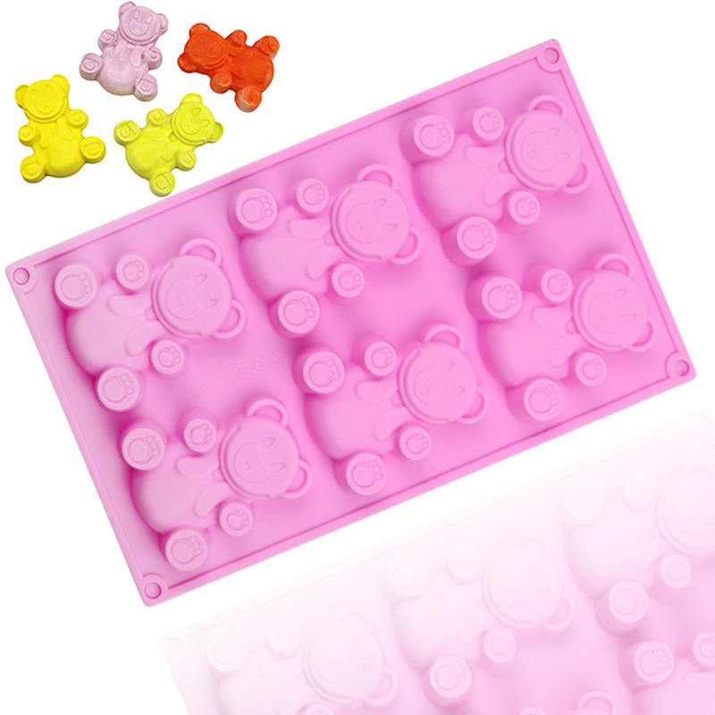 Molde de silicona con forma de oso encantador 3D, herramientas de cocina para hornear pasteles, Fondant, suministros para hornear, 6 cavidades