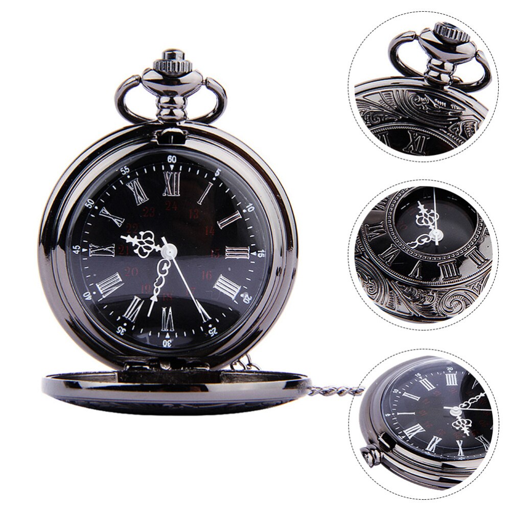 1Pc Ronde Zakhorloge Retro Classic Dual Display Romeinse Arabische Cijfers Wijzerplaat Horloge Zakhorloge Steampunk (Zwarte Dunne keten): Black