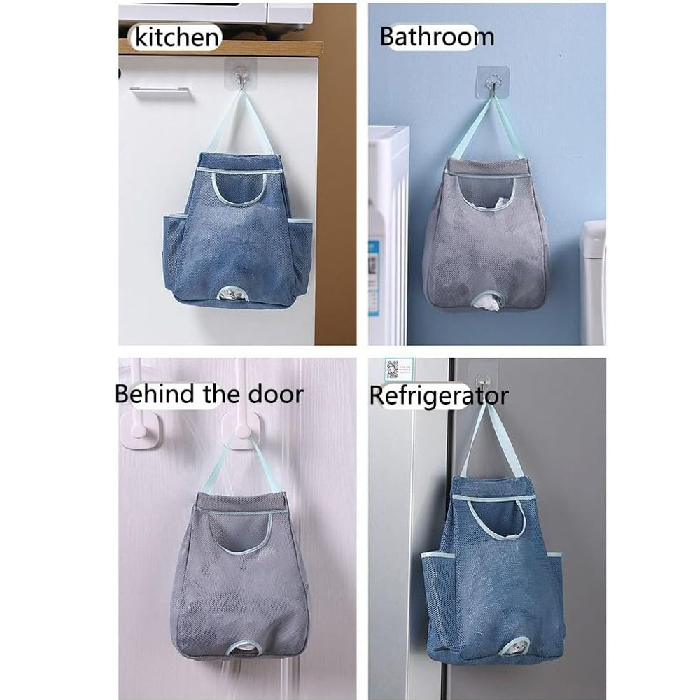 Soporte de bolsa de plástico, dispensador de bolsas de basura, bolsas de plástico para comestibles, soporte grande para bolsas de comestibles, almacenamiento colgante de malla transpirable