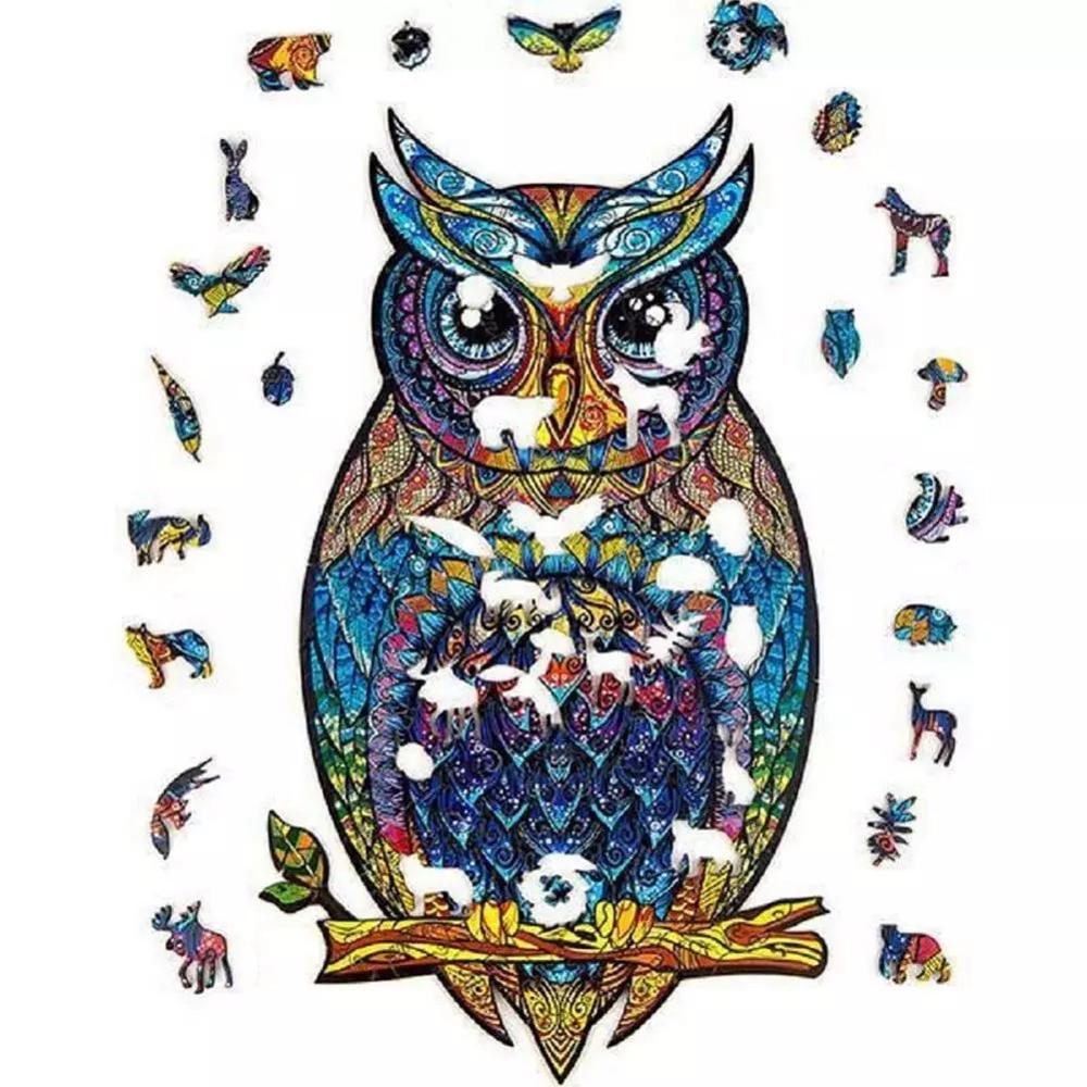 Hibou en bois Puzzles pour enfants mystérieux jouet éducatif fabuleux interactif Puzzle en bois