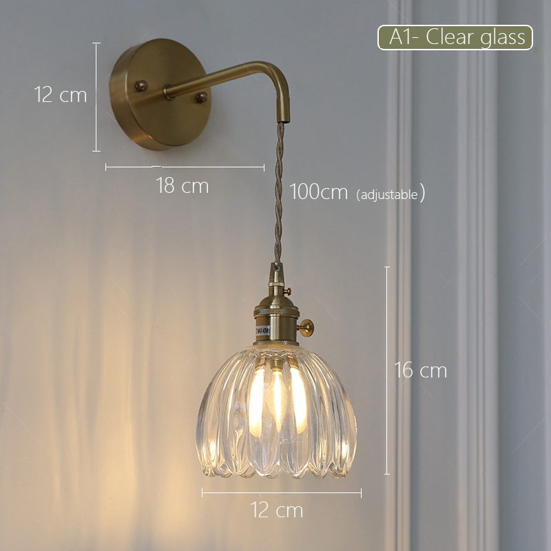 Japansk retro blomstervegglampe i glass moderne enkel nattbordslampe til soverom/studie ledet-speillampe nordisk vegglampe: Hvit