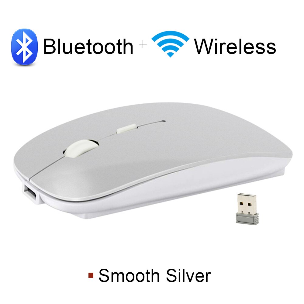 Draadloze Muis Computer Bluetooth Muis Stille Pc Mause Oplaadbare Ergonomische Muis 2.4Ghz Usb Optische Muizen Voor Laptop Pc: Bluetooth 5.2 silver