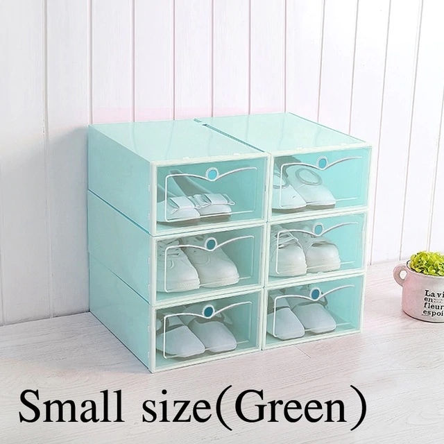 6pcs Flip Shoe Box Transparent Shoe Cabinet Shoe Organizer Shoe Rack Stackable Shoe Cabinets Zapatero Dustproof Shoe Rack: Green small