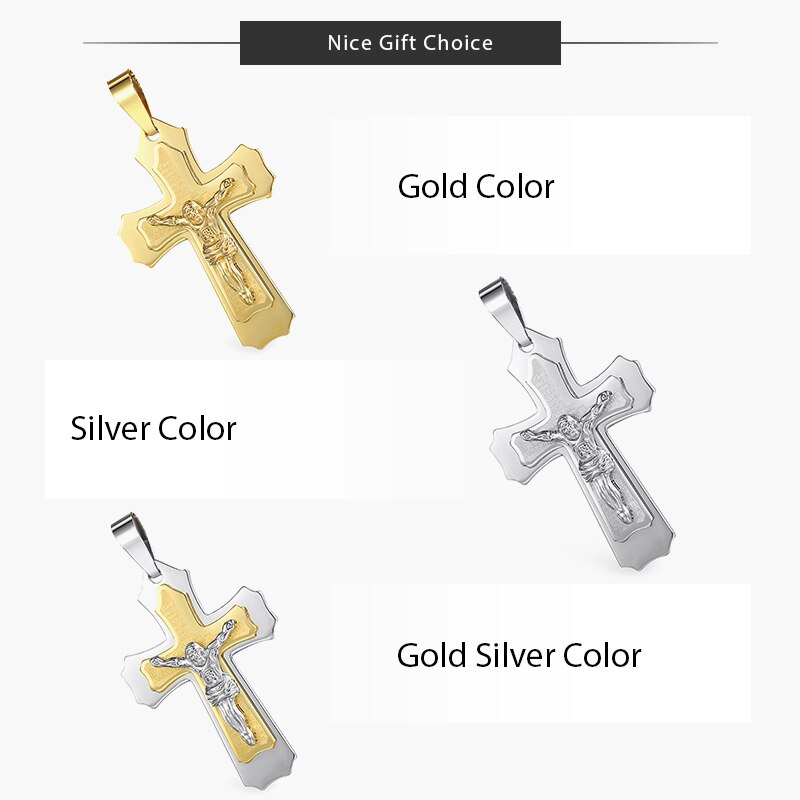 Trendsmax Men's Jesus Cross Pendant Stainless Steel Charms Gold Silver Color Male Jewelry KPP3