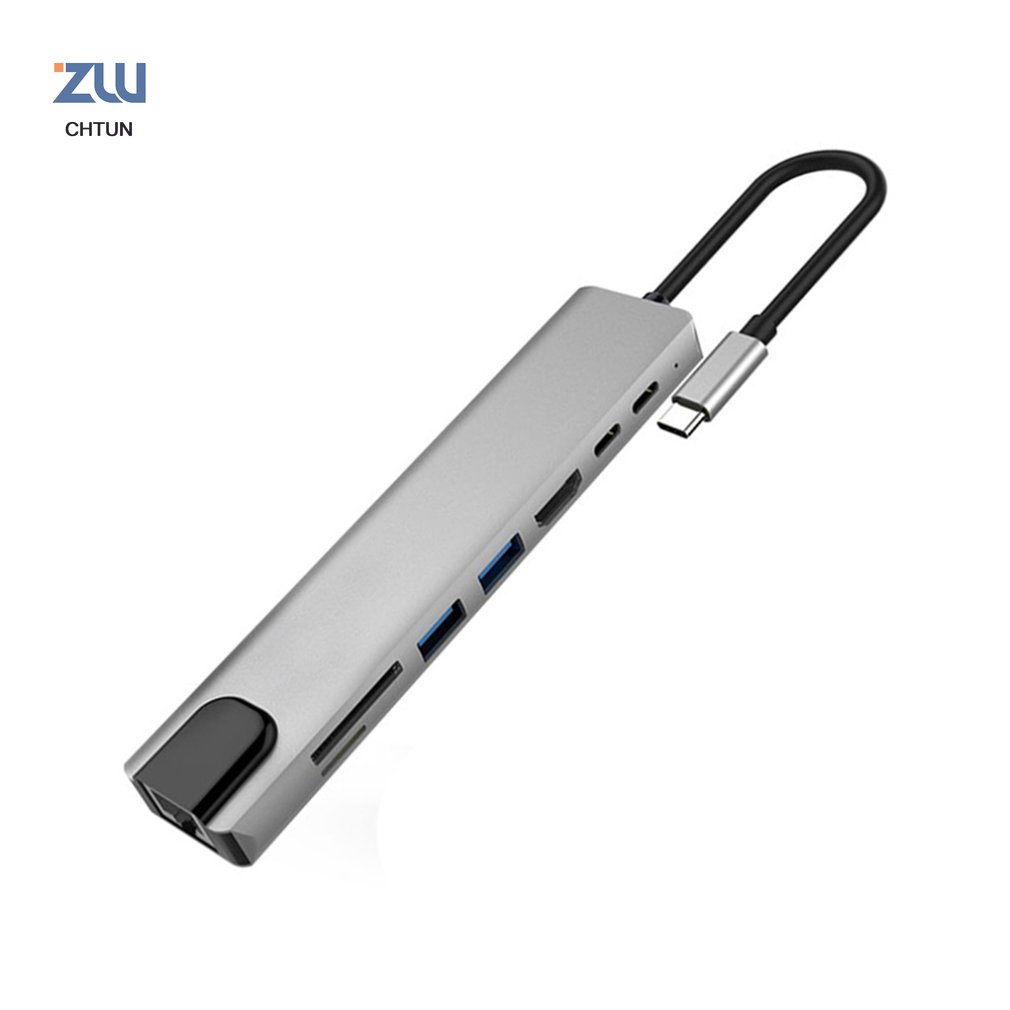 Expansion dock Eight-in-one Plug and play Aluminum alloy Fast heat dissipation Type C to HDMI RJ45 USB3.0 TF PD hub