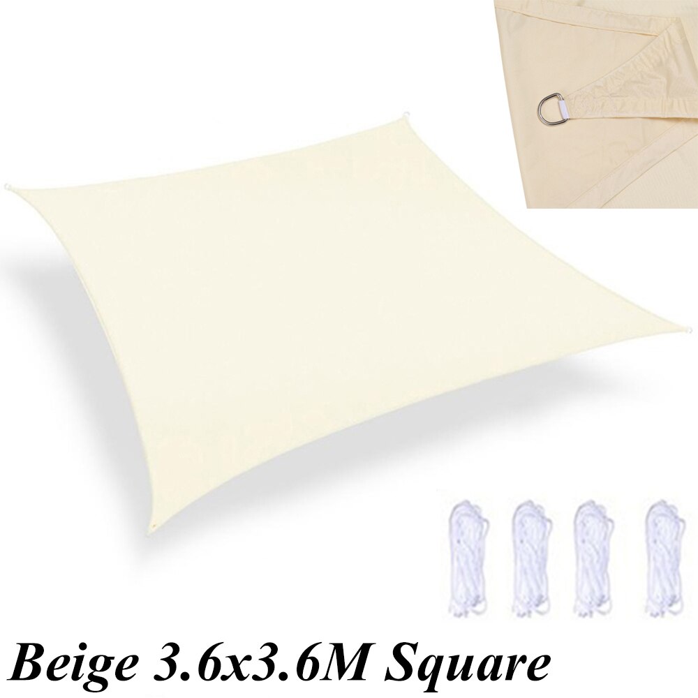 Vanntett anti-uv solskjerm seil kalesje seil markiser ly slitesterk trekant rektangel firkant med tau 2/3/3.6/4m for hage: Beige 3.6 x 3.6 msqua