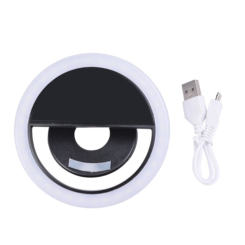Universal Mobile Phone Led Selfie Ring Light USB Charge Fill For iPhone Samsung Huawei Xiaomi Mi Lens Ringlight Clip Photo Lamp: Black - Ring Light