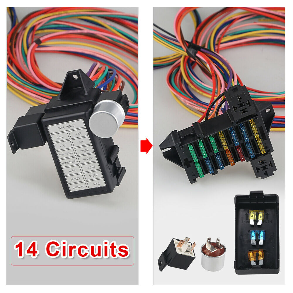 Universal Wire Harness Muscle Car Rod Street Rat With Fuse Box AssemblyUniversal 14 Circuit Fuse Car Accessories