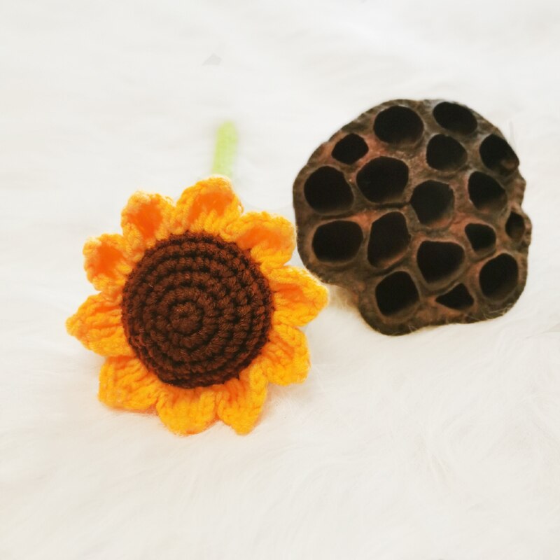 Fil de tournesol fait à la main fleur Bouquet Simulation Crochet tricot tissé à la main crochets de tournesol et accessoires de tricot décor: orange 25cm