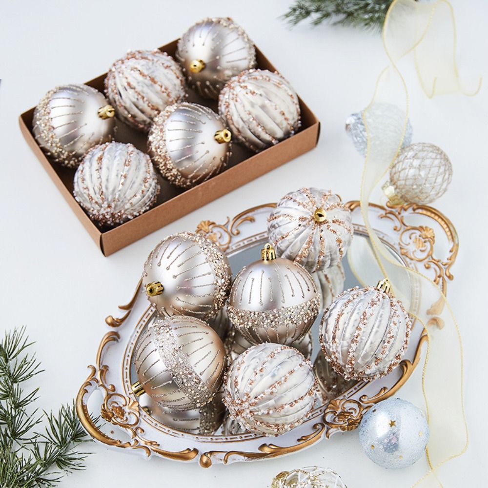 6 stuks 8 cm geschilderde kerstballen set kleurrijke herbruikbare gegalvaniseerde kerst hangende ballen prachtige onbreekbaar