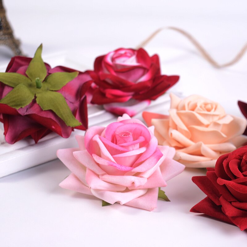 5pcs 8CM rose red artificial flowers head plastic Handmade wedding for home Day home party wreath decoration DIY silk craft