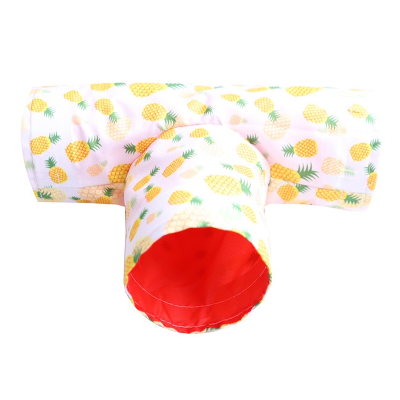 Cavia Kooi Hamster Speelgoed Buizen Inklapbare En Draagbare Voor Huisdier Duurzaam T-Vorm Tunnel-3 Manier spelen Buizen Duurzaam: Yellow pineapple