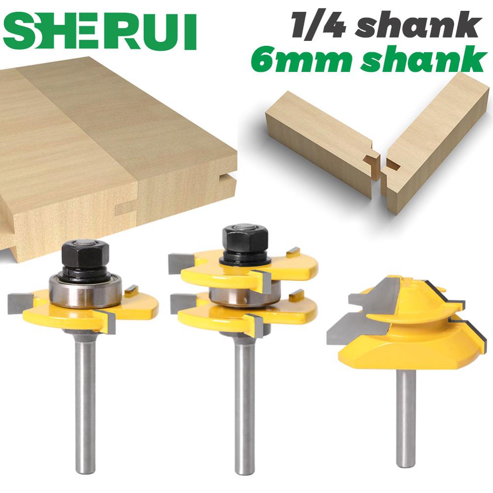 Tongue and Groove Router Bit Tool Set 1/4'' Shank With 45° Lock Miter Bit 1/4'' 6mm Shank - Solid Steel, Anti Kickback