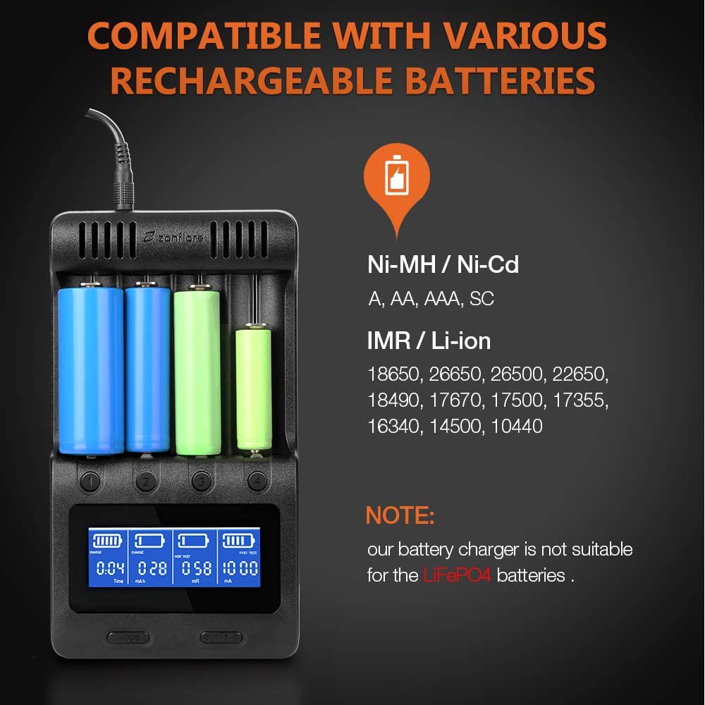 Zanflare  c4 18650 akkulaturi lcd-näyttö älykäs lataus 21700 26650 20700 18350 26700 aa aaa li-ion jne testikapasiteetti