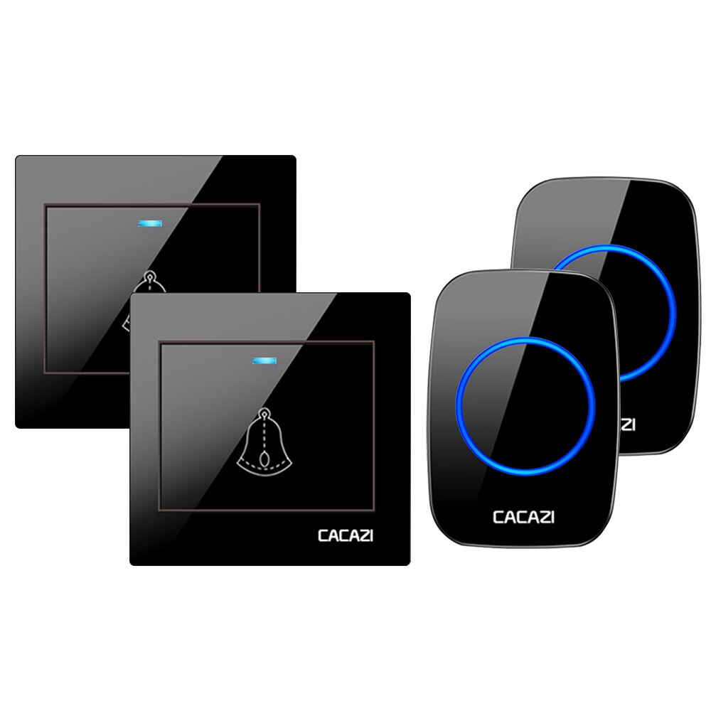 CACAZI Wireless Doorbell Waterproof 60 chimes 5 Volume Home Cordless Door Ring Bell 220V US EU UK Plug 1 2 Button 1 2 3 Receiver: Gold / EU