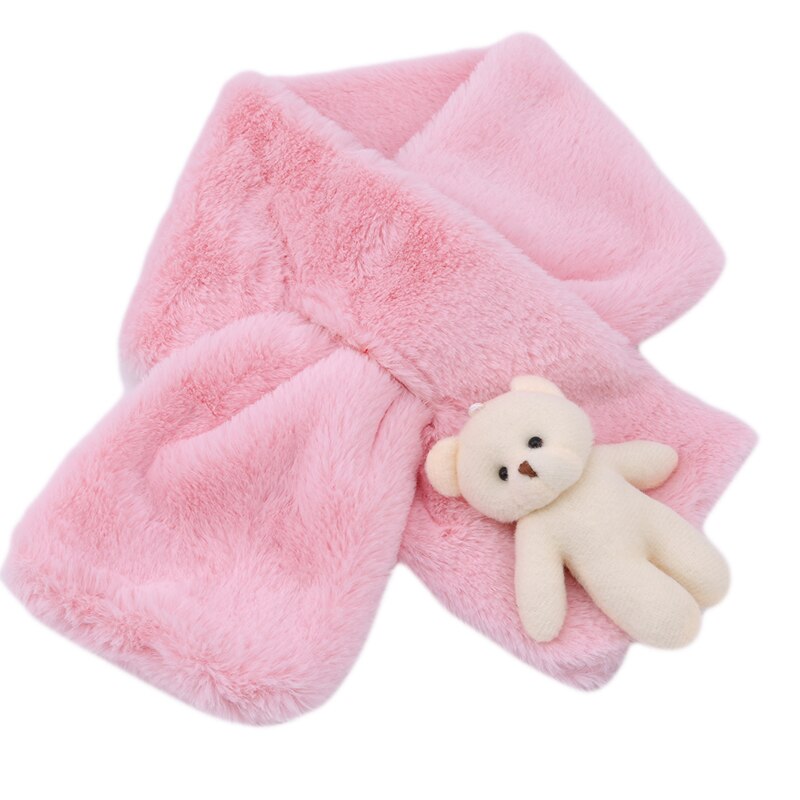 Bufanda de pelo de conejo de imitación para niños y niñas, pañuelo cálido de Color puro para el cuello, de felpa, para Otoño e Invierno: Pink