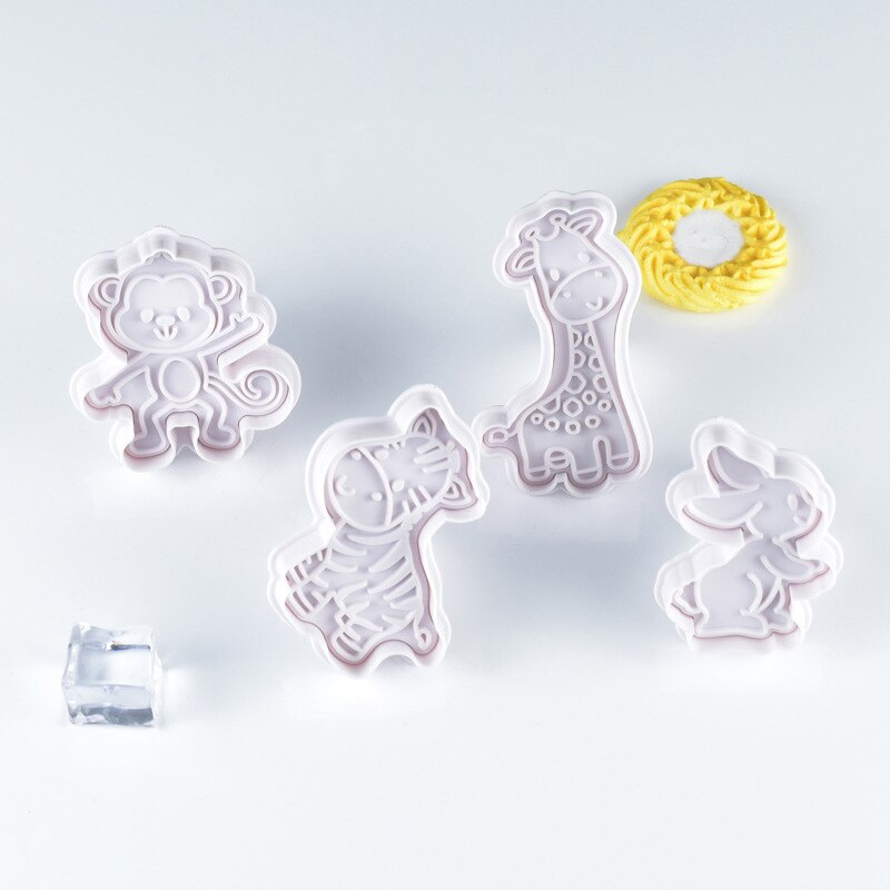 Molde para pastel de dibujos animados en 3D, molde para galletas, con prensa de sello, 4 Uds., cortador de galletas, utensilios para horneado y pastelería
