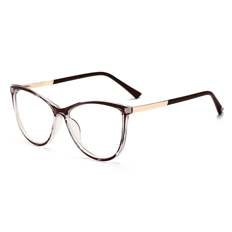 Optical Eye Glasses with Spring Hinges Unisex Alloy Eyewear Frame Anti Blue Ray Cat Eye Myopia Glasses: Claret