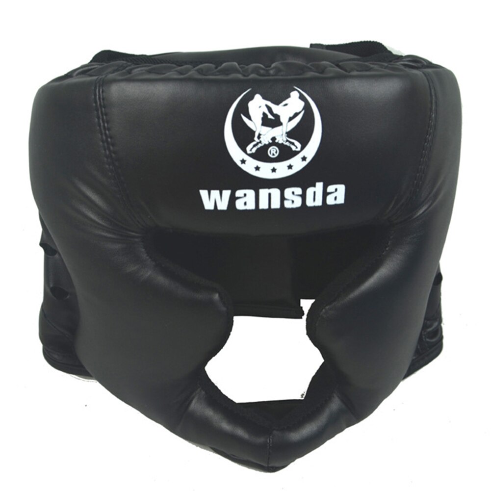 trete Boxen Helm für Männer Frauen freundlicher PU Boxen Kopfschutz Karate Muay thailändisch Kampf MMA Judo Ausbildung Erwachsene freundlicher ausrügestochen: Erwachsene Schwarz