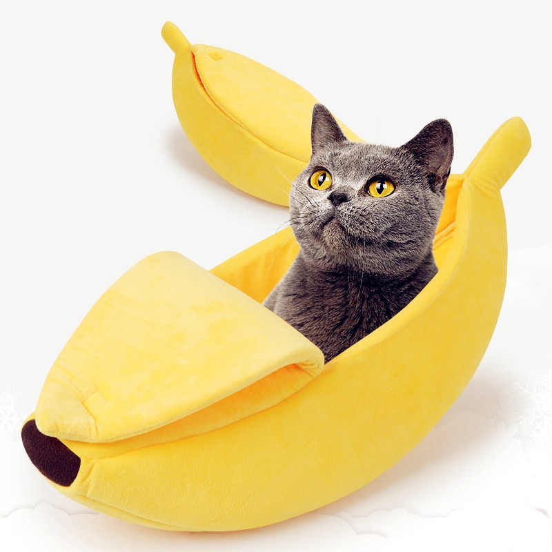 Banaani kissan sänky talo söpö banaani pentu tyyny kennel lämmin pehmeä lemmikkiveto kissatarvikkeet mattopetit kissoille kissanpennut
