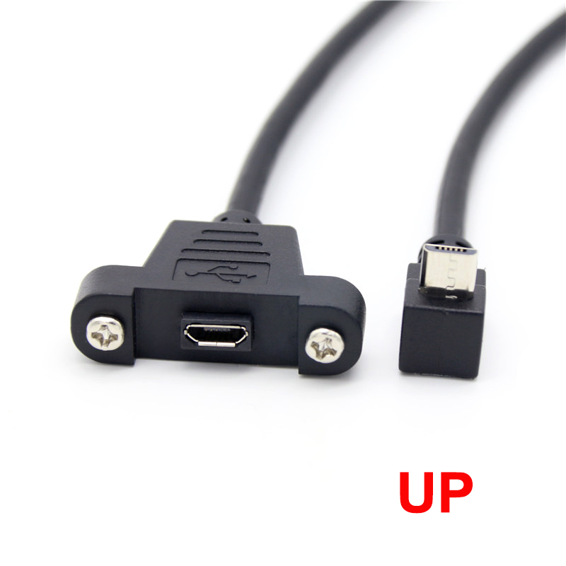 30 cm Micro-USB, 5-polig, 90-Grad-USB 2.0-Stecker auf Micro-Buchse, Verlängerungskabel, Rastermaß 27 mm, mit Schrauben, Loch für Schalttafelmontage: Rot