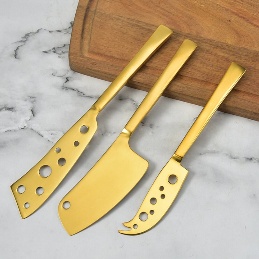 Stainless Steel Cheese Knife Set Gold Color 3pcs/set Cheese Cut Kitchen Cheese Tool