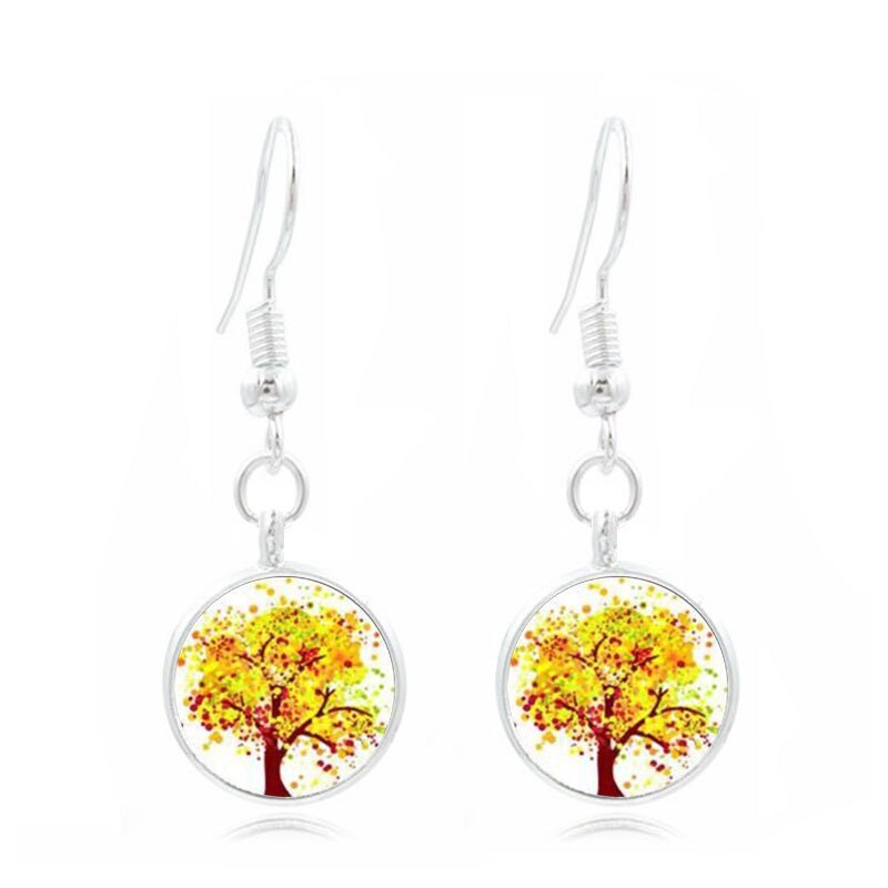 Gelb baum des lebens Kunst Foto Schmuck einstellen Glas Anhänger Halskette Ohrring Armbinde Völlig 4 Stck für frauen Party