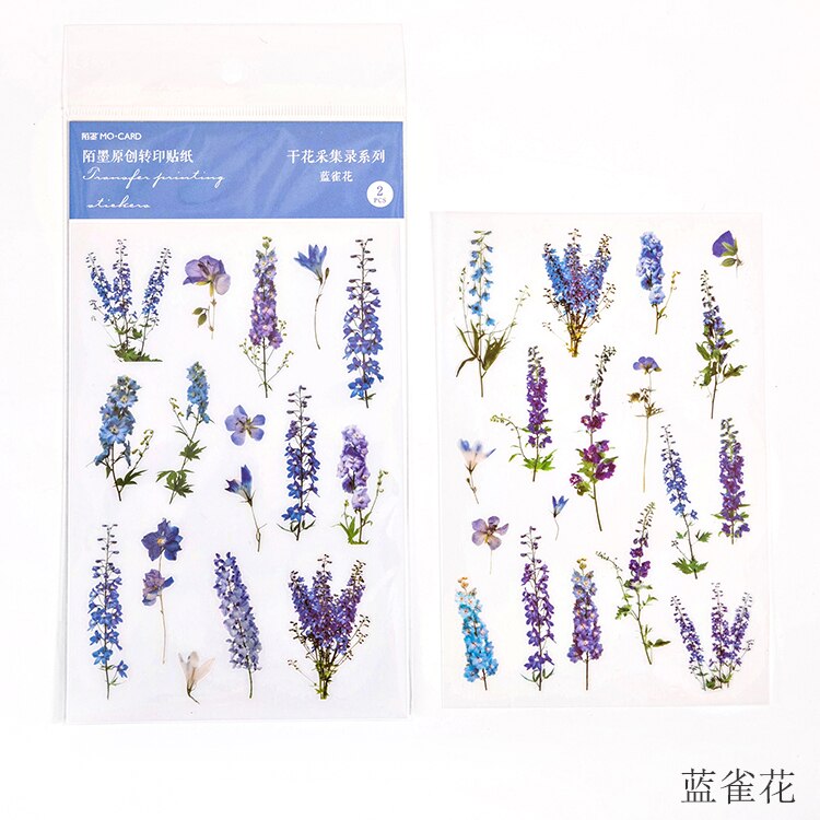 2 pcs/pack Natural Iris Daisy Flower Transfer Printing Stickers Transparent PVC Material Flowers Leaves Green Plants Stickers: 3
