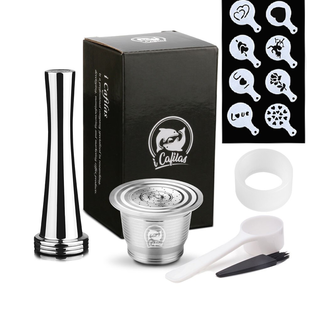 Rostfritt stål för nespresso kaffefilter återanvändbar kapsel metall sabotage kaffesked med klämma 8 st latte typ kaffe verktyg: Orange