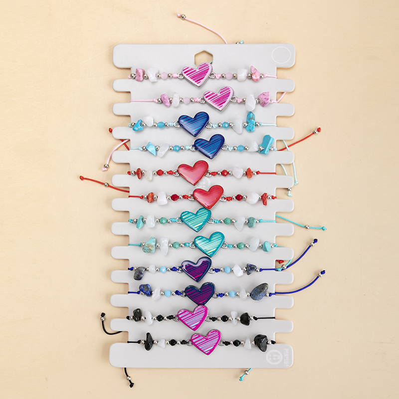 12 sztuk/zestaw kolorowe serce bransoletka ze stopu Charms dla kobiet mężczyzn Taji zroszony regulowana lina pleciona bransoletka biżuteria: Default Title