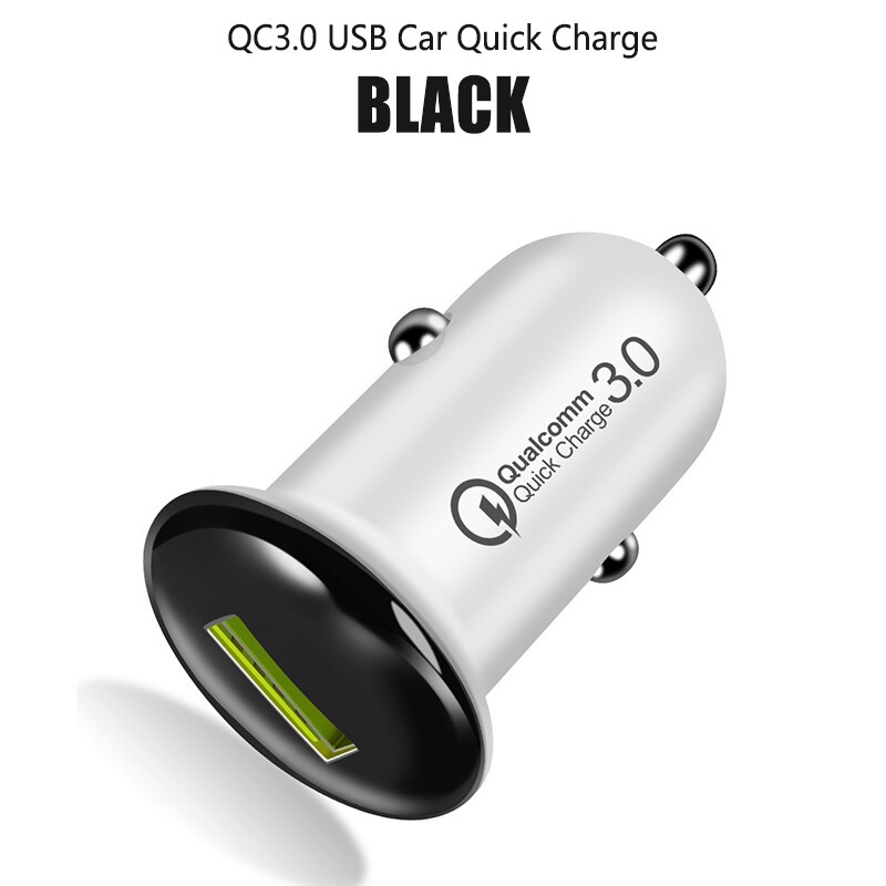 Car-Charger QC3.0 Car Quick Charge USB Fast Charging for Mobile phone for iPhone Samsung Huawei Mini Car USB Chargers Adapter: Black