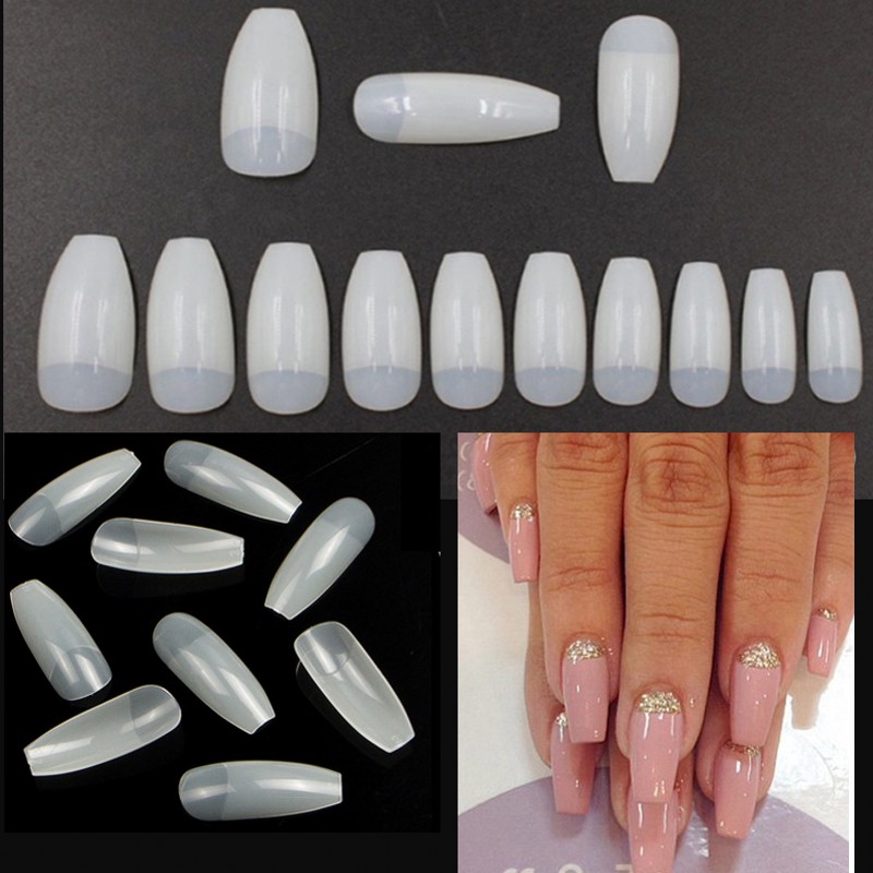 500pcs X 0-9 Doodskist Acryl Nagels 500PCS Doodskist Nagels Half Cover Ballerina Nail Tips Valse Kunstmatige acryl Nagels (Half-Clear)