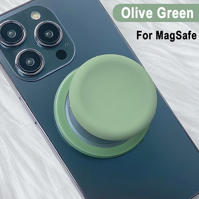 Grippopso Magnetic Cell Phone Holder Griptok Socket 360° With Silicone Cover For Magsafe Grip Finger Ring Holder Stand: Olive Green