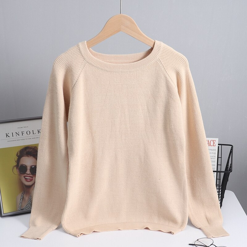 Gigogou perus syksy-talvi naisten neule paksu neulottu lämmin villapaita o-kaulus naisten neulepaita yläosa: Aprikoosi  s213