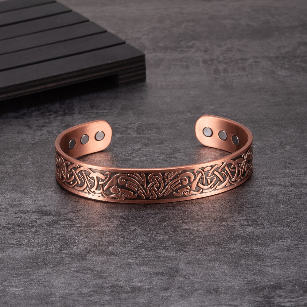 Viking Magnetische Puur Koperen Armband Mannelijke Vegvisir Verstelbare Energie Magnetische Armband Voordelen Polsband 15Mm Mannen Armbanden
