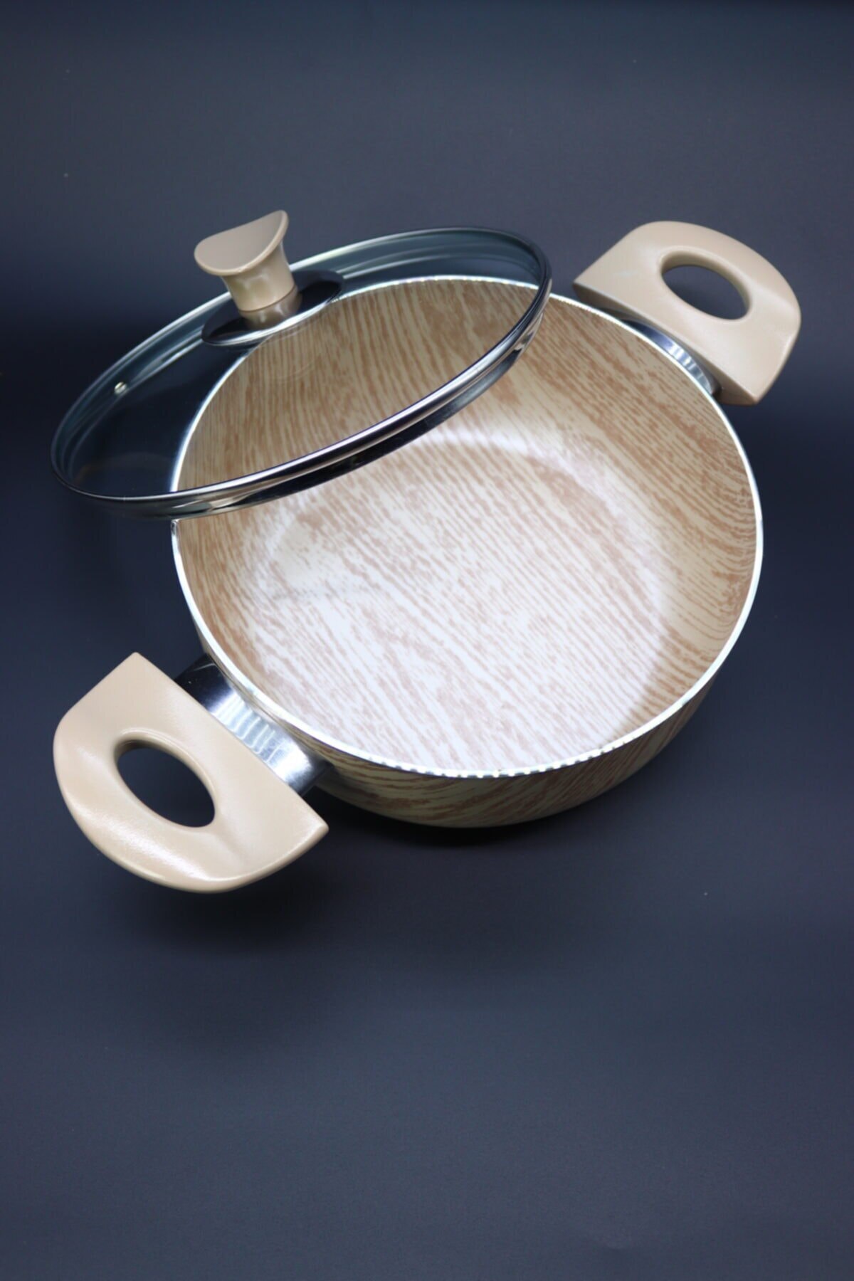 Teflon Töpfe Holz aufbringen Küche und Hause Kochen Werkzeuge nicht Stock Bratpfanne mit Deckel Geschirr