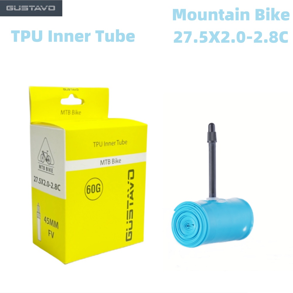GUSTAVO TPU Ultraleichter MTB-Fahrradschlauch 26/27,5/29 x 1,95–2,8 C Französische Ventillänge 45 mm: Himmel Blau