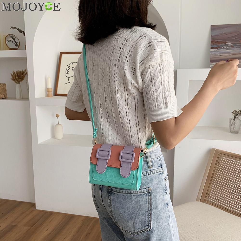 Casual Hit Color Women Shoulder Bags PU Leather Flap Crossbody Handbags Purse Popular Simple Female Daily Bag