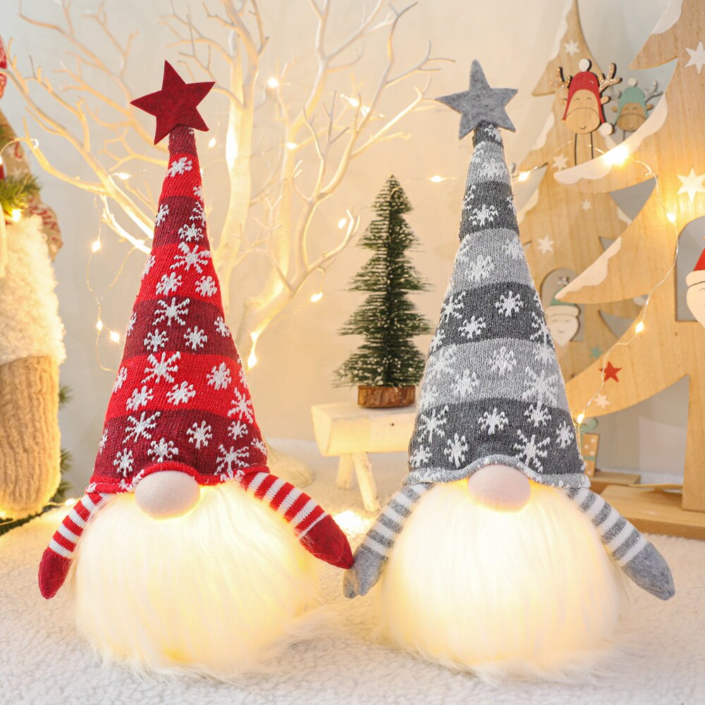 Led ljus randig keps ansiktslös docka jul glödande docka leksaker med stickad mössa xmas gnome svensk dekoration barn