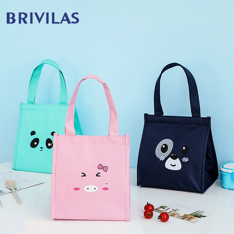 Brivilas cute ping lunch bag cartoon animal velcro cooler bags portable waterproof picnic food thermal box funny kids