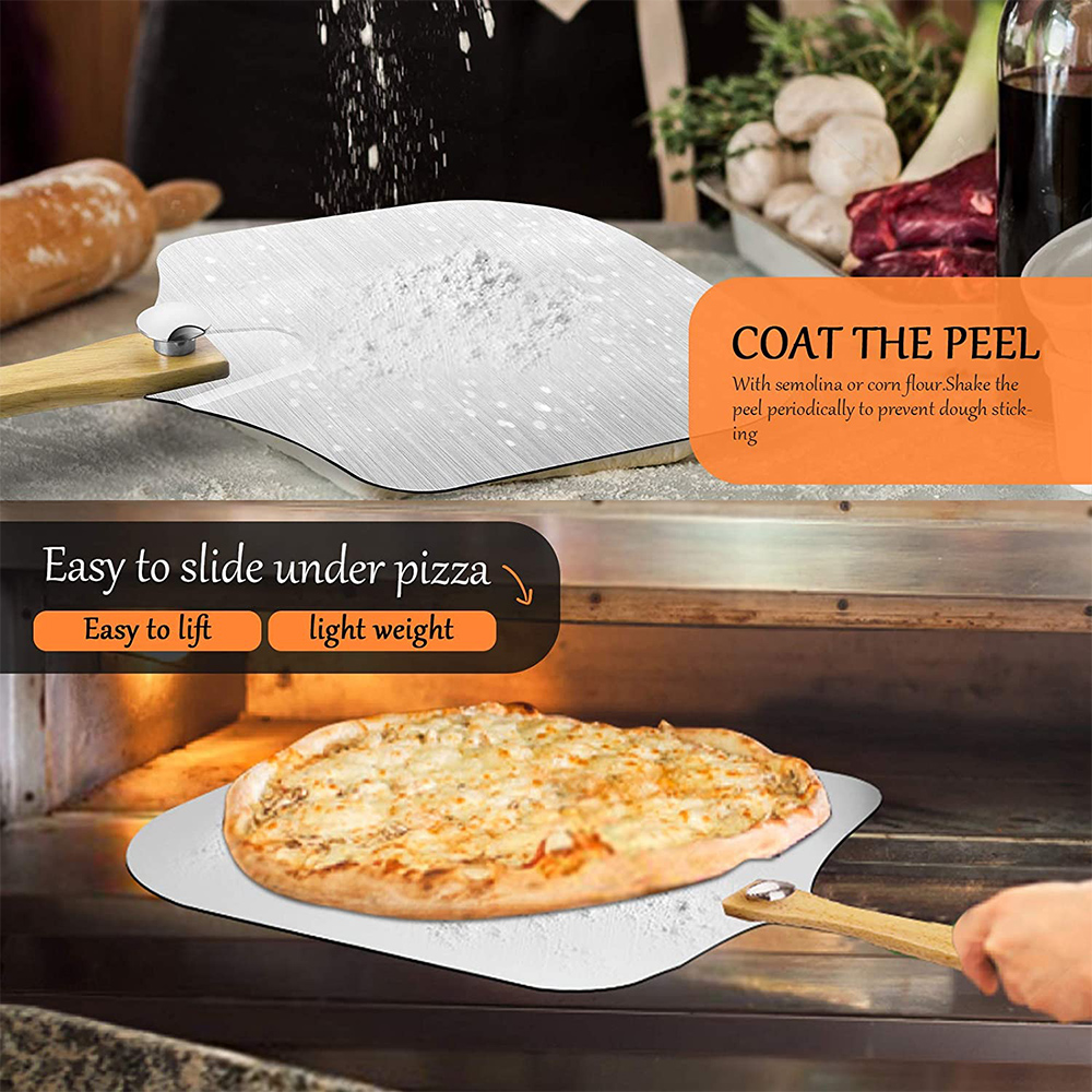 Pala de Pizza de 14 pulgadas con mango largo, herramientas de pastelería, pala de pelar, paleta de Pizza, herramientas para hornear pasteles, aluminio largo grande