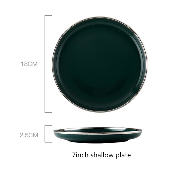 Zilveren rand retro nordic light luxe keramisch servies donkergroen servies serie hotel servies set westerse gerechten 1pc