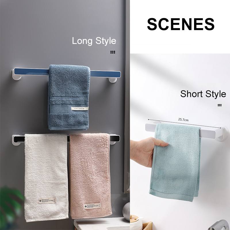 2 størrelse /4 farve plast selvklæbende rack monteret håndklæde bar bøjle hylde hængende krog håndklæde væg holder badeværelse køkken toilet