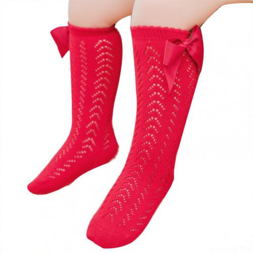 1 Paar 1-5 Jaar Oude Baby Knie Sokken Plain Weave Antislip Puur Katoen Baby Meisjes Knie hoge Boog Sokken Voor Fotografie Props: Rood / L