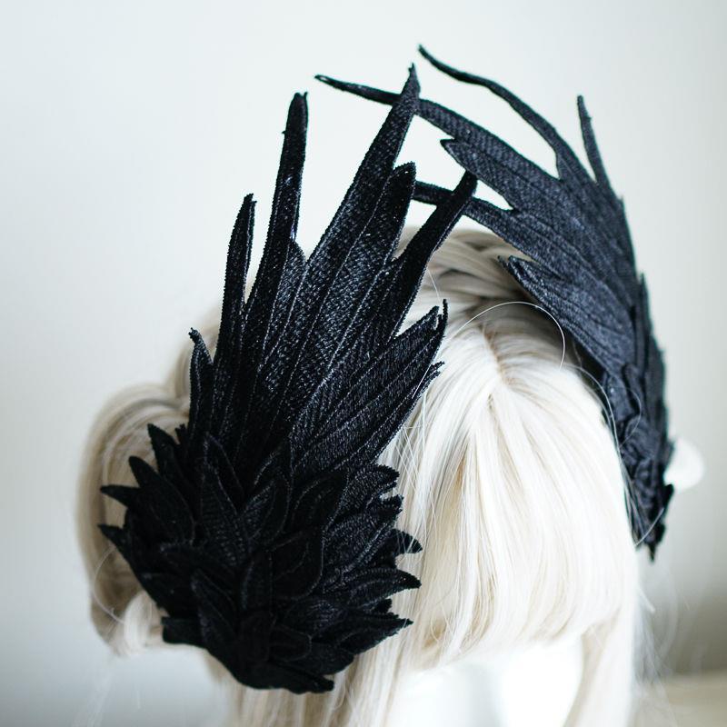 Couvre-chef Lolita ailes d'ange plume noir blanc, Style de spectacle de fête gothique, ornement de cheveux