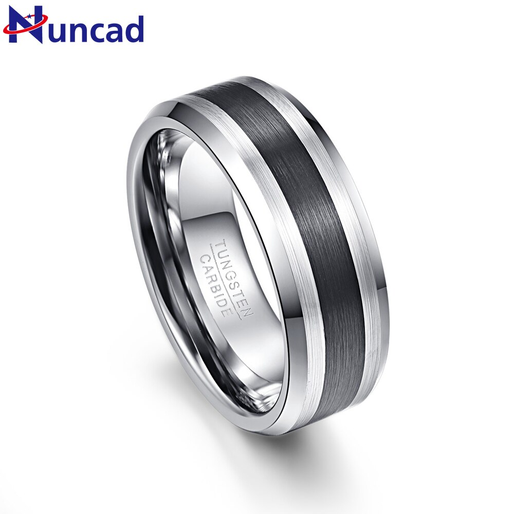 Nuncad Tungsten Carbide Ring 8Mm Heren Ring Geborsteld Afwerking En Zwart Center Afgeschuinde Rand Maat 5 Tot 14 bruiloft Engagement Ring